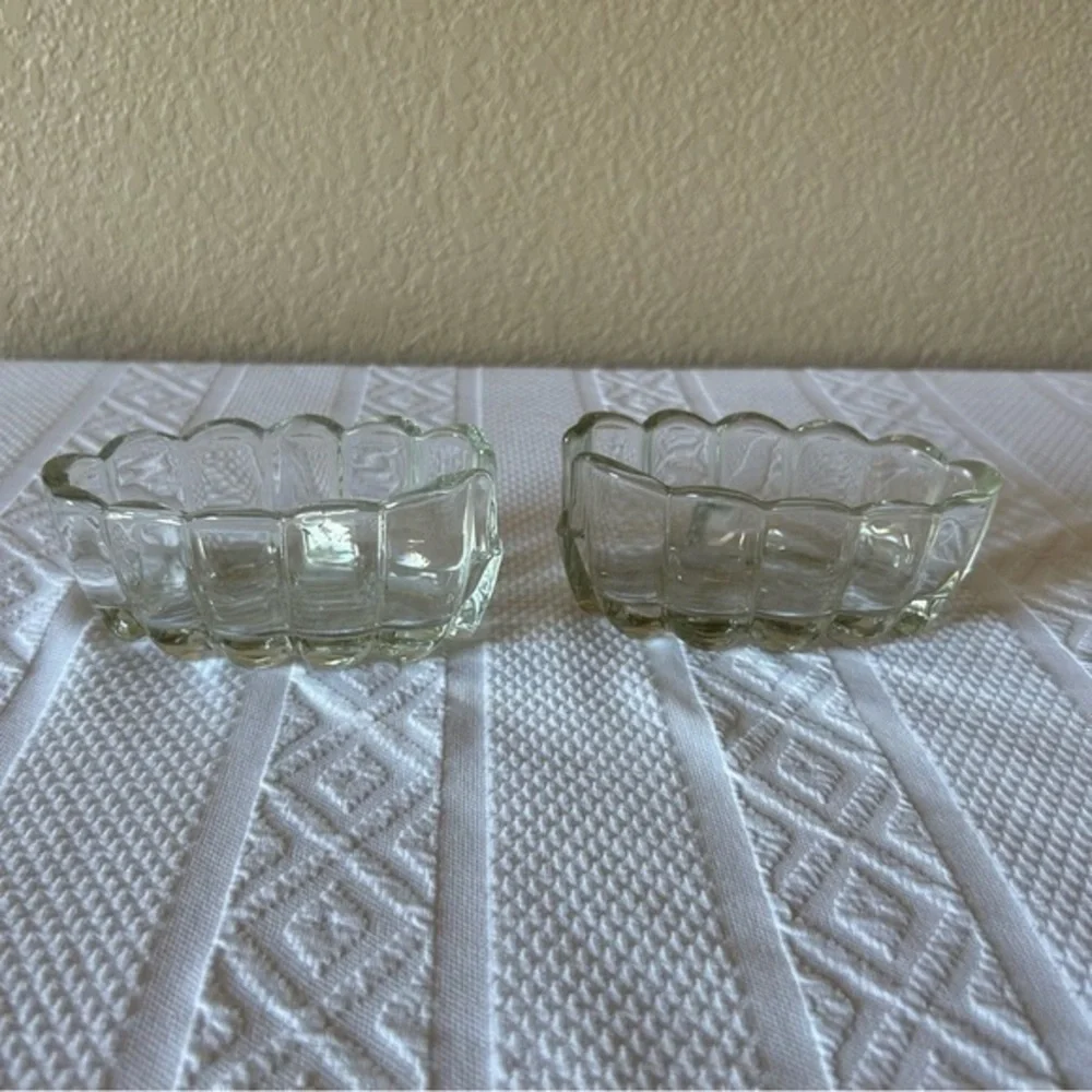 Vintage Set of 2 Crystal‎ Spoon Rest Holder Caddy 3X5